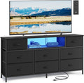 SONGMICS BELLAH Collection - Dresser for Bedroom with Outlets and LED Lights, TV Stand for TVs Up to 65 Inches, Chest of Drawers, 8 Drawers, Steel, Modern, Ink Black ULGS434BH02S