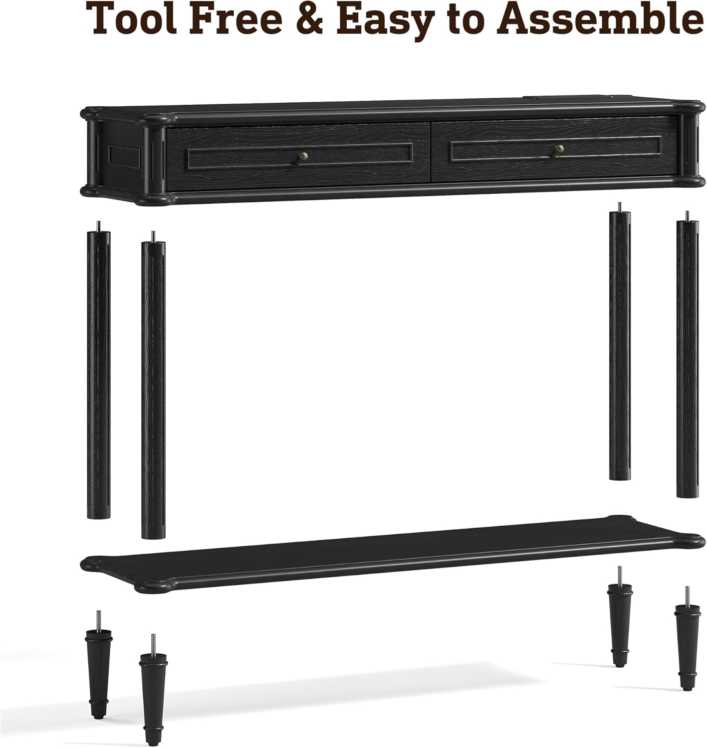 Solid Wood Console Table for Entryway with Charging Station,Retro Entryway Table with 2 Drawers-Easiest Assembly,Sofa Table with Bottom Shelf,Narrow Long Couch Table Behind Sofa for Living Room,Foyer