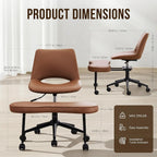 Ergonomic Cross Legged Office Chair with High Lumbar Support - Adjustable Height Kneeling Desk Chairs for Meditation, ADHD & Yoga - Wide Criss Cross Chair with Wheels, Brown