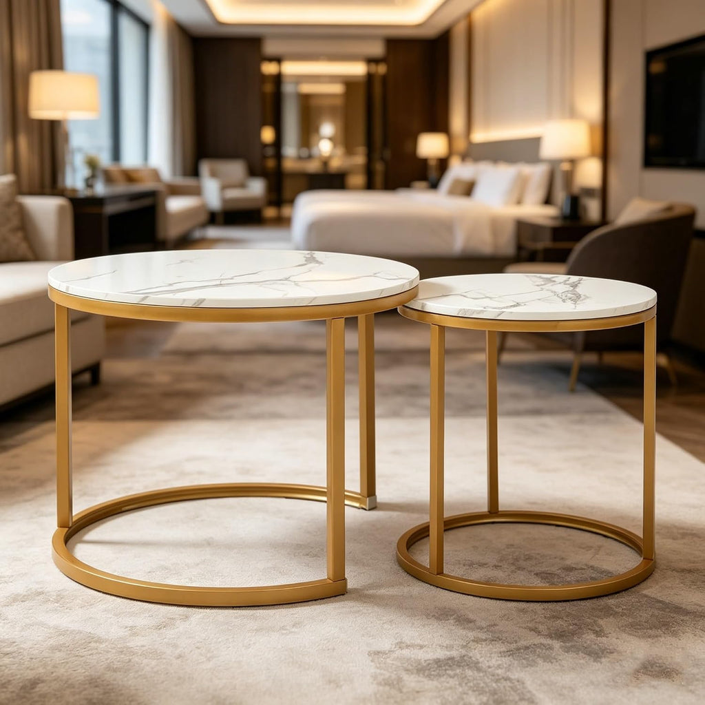Stylish Round Nesting Coffee Table Combination Space Saving Stackable Design Suitable for Living Room Use Mesa De Centro para Sala Refines Overall Room Appearance