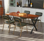 Mid Century Modern Dining Chairs Set of 4, Retro Chair with Faux Leather Upholstered Seat/Backrests & Vintage Distressing Metal Legs & Leg Protectors for Kitchen Dining Room (Dark Green)
