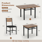 MapleGrace Dining Table Set for 4, Extendable Kitchen Table with 4 PU Leather Upholstered Dining Room Chairs, Wood Kitchen Table Set with Built-in Storage Rack for Dining & Small Spaces, Rustic Brown
