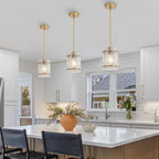 Gold Glass Pendant Lights Kitchen Island, Water Ripple Round Pendant Lights Adjustable Modern Hanging Pendant Light Fixtures for Kitchen Island Dining Room Above Sink Foyer Entryway 1 Pack
