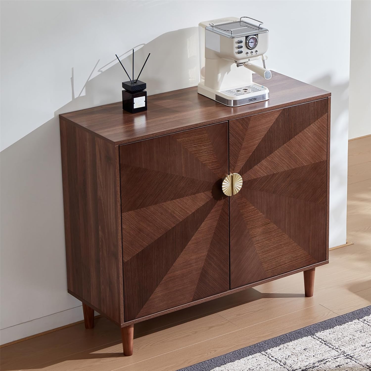 XEW 39.4" Sideboard Buffet Cabinet with Storage for Kitchen | Mid-Century Storage Cabinet with 2 Doors and Shelves, Credenza Buffet Table Coffee Bar for Dining Room, Walnut