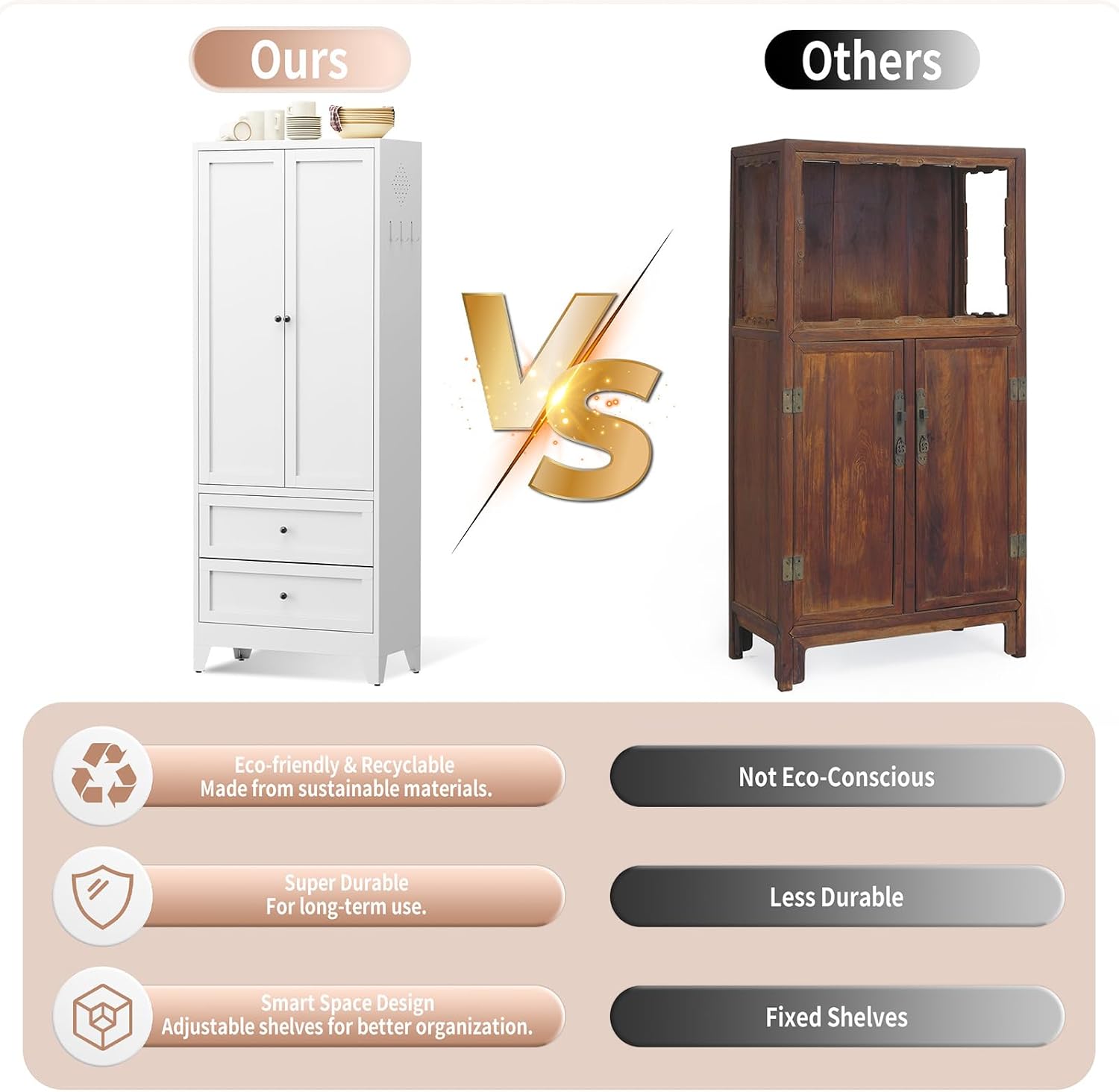 72 inch Pantry Cabinet with 2 Drawers, Freestanding Kitchen Storage Cabinet with Adjustable Shelves, Heavy-Duty Organizer for Kitchen, Pantry, Dining Room