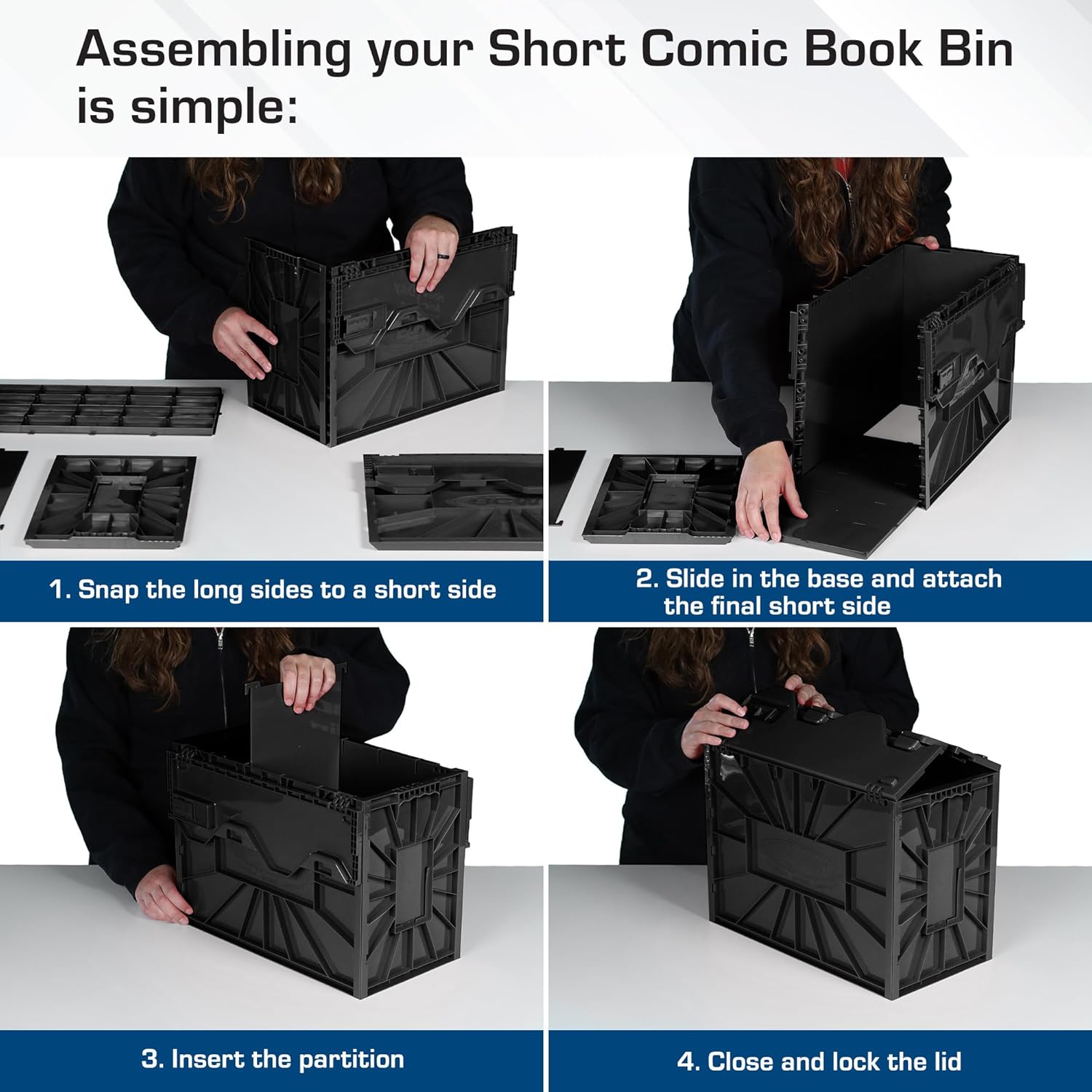 BCW Short Comic Book Bin | Holds 150 Comics | Stackable Plastic Storage | Acid-Free Organizer | Black, 10 Pack