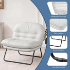 DUMOS Comfy Saucer Chair,PU Leather Foldable Chairs for Bedroom, Living Room, Dorm & Gaming, Small Foldable Fashion Floor Chair with Back Support for Small Spaces Adults, Snow White