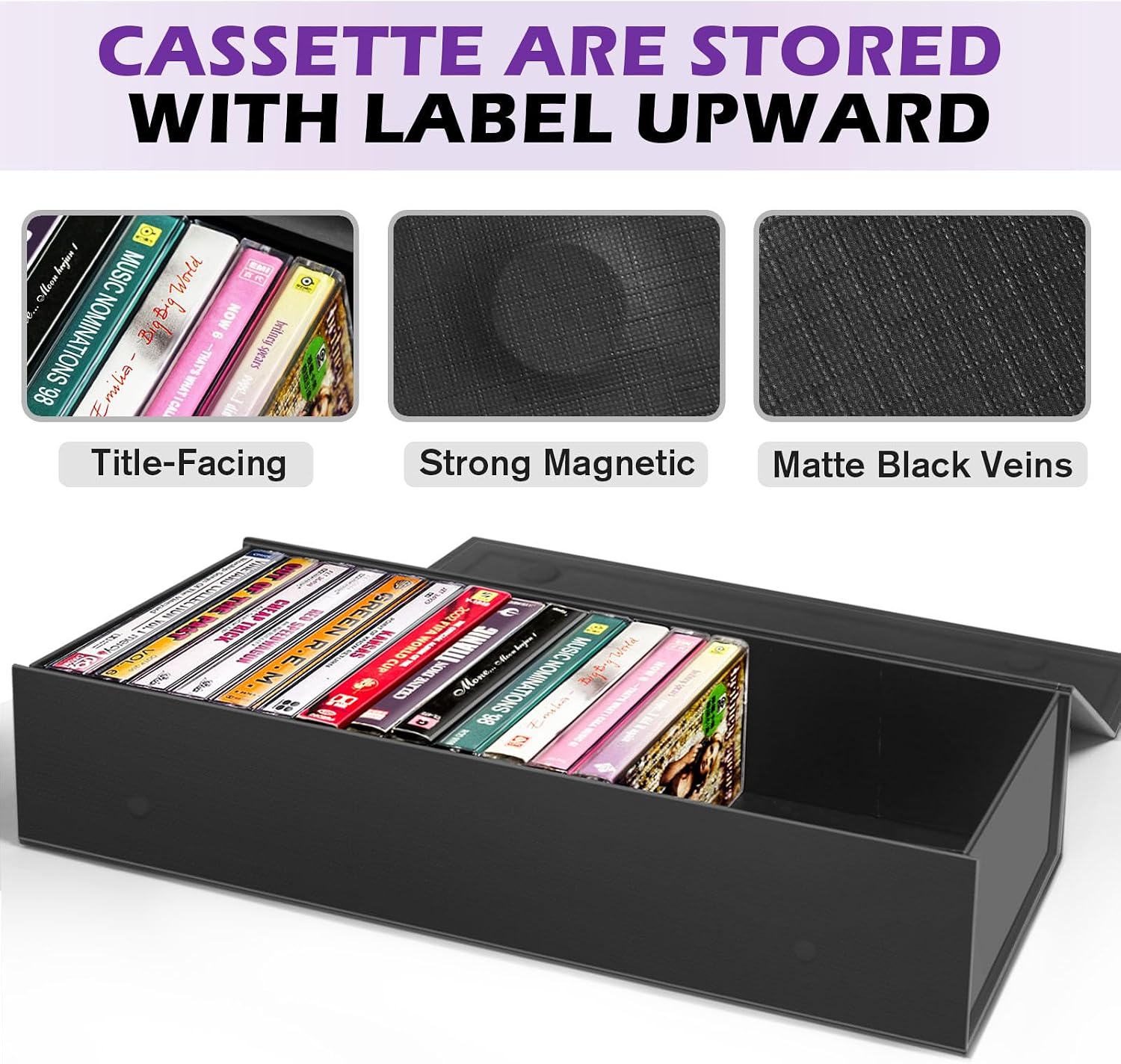 3 Pack Cassette Tape Storage Box, Tape Holder Store 60 Cassette Cases, Media Storage Organizer