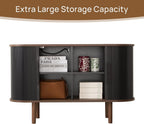 47" Modern Buffet Cabinet with Charging Station, Mid-Century Fluted Sideboard Table, Rounded Console with Storage & USB/Type-C Ports for Dining Room Kitchen Coffee Bar, Black