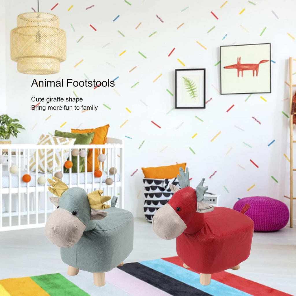 Animal Ottoman Stool, Cute Giraffe Shape Footrest with Sturdy Wood Legs, Non Slip Table Footrest for Kids, Safe and Stable Animal Footstool
