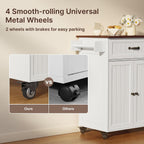 Gizoon Kitchen Island Cart with Adjustable Shelf, 33" W White Mobile Trolley Cart on Metal Wheels with Drawer & Storage Cabinet, Spice Rack & Towel Rack, for Dining Room, Bar, Retro Wooden Countertop
