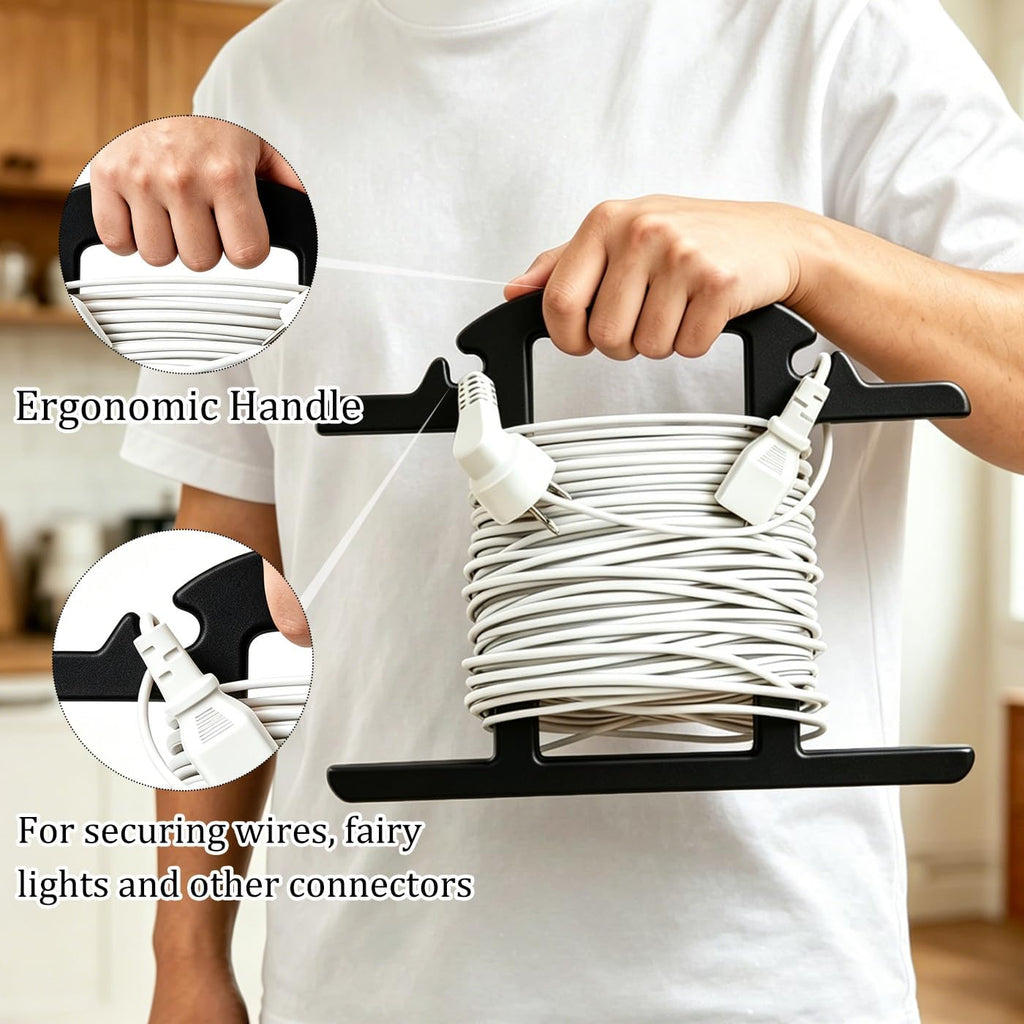 Extension Cord Holder Heavy Duty 1 Pcs, Christmas Light Storage Reels with Carrying Handle, ABS Durable H-shape Storage for Cable Management and Hose Storage, Black