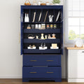 LUMISOL 72" Tall Farmhouse Kitchen Pantry with 4 Doors,Dining Storage Cabinet with Pull-Out Trays, Freestanding Storage Cabinets with Drawers and Cake Pan Storage Organizer, Blue