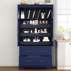 LUMISOL 72" Tall Farmhouse Kitchen Pantry with 4 Doors,Dining Storage Cabinet with Pull-Out Trays, Freestanding Storage Cabinets with Drawers and Cake Pan Storage Organizer, Blue