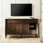 HULALA HOME Wood Sideboard Cabinet, 58" Storage Sideboard with 2 Adjustable Shelves, 2 Fluted Drawers & 4 Doors, Credenza Console, Transitional Buffet with Wood Legs, Auburn