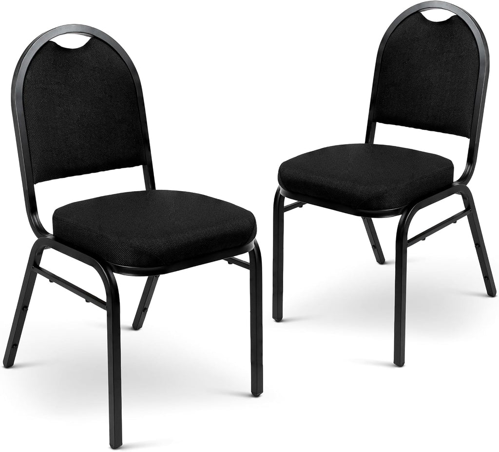 OEF Furnishings OEF9260-BT/2 Commercial-Grade Dome Back Banquet Stack Chair (Black Fabric, Black Powder-Coated Frame, 2-Pack)