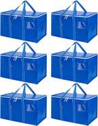 BALEINE 6-Pack Oversized Moving Bags with Reinforced Handles, Heavy-Duty Storage Tote for Clothes, Moving Supplies (Royal Blue, 6-Pack)