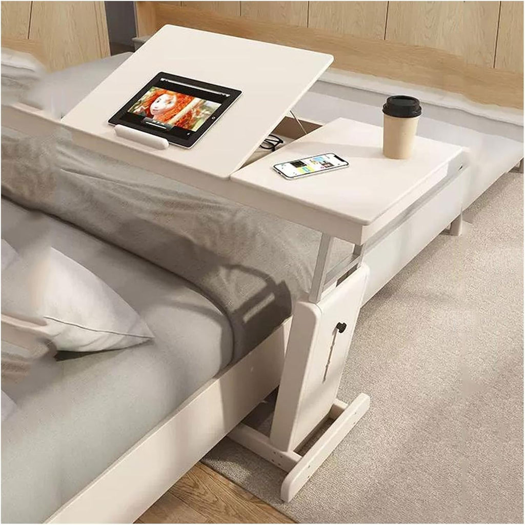 Coffee Table Height Adjustable C Shaped End Table, Foldable Couch Desk with Tiltable Top, Sofa Side Laptop Stand TV Tray with Storage Basket