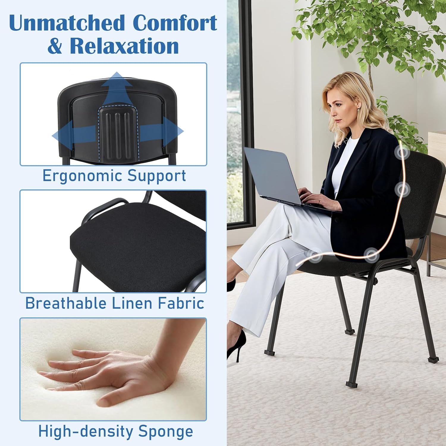 RELAX4LIFE Reception Waiting Room Chairs - Office Guest Chairs Set of 2 w/Ergonomic Backrest & Padded Seat, Armless Lobby Chair for Home Church Conference Meeting, Stackable Reception Chairs (2)
