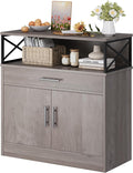 Vongrasig Farmhouse Coffee Bar Cabinet, Modern Sideboard Buffet Table with Adjustable Shelf, Storage Cabinet for Kitchen, Dining Room, Ash Grey