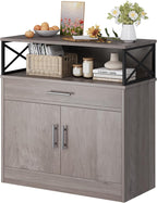 Vongrasig Farmhouse Coffee Bar Cabinet, Modern Sideboard Buffet Table with Adjustable Shelf, Storage Cabinet for Kitchen, Dining Room, Ash Grey