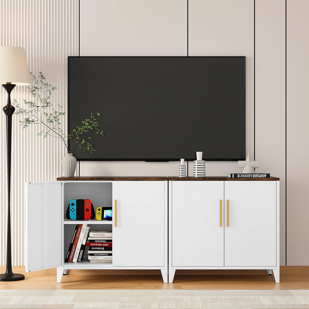 STANI 30" H Outdoor Storage Cabinet, Sideboard Buffet Cabinet, 2 Doors, Metal, Adjustable Shelf, Kitchen,Coffee Bar, Garden, Entryway, Table Cupboard,16" Dx 32" Wx30 H White