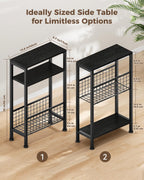 Karii Narrow Side Table, Skinny End Table for Small Spaces with Storage, 3-Tier Slim Wooden Bedside Nightstand Thin Couch Table for Living Room Bedroom Office Dorm Kitchen Bathroom (2, Black)