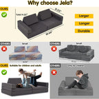 jela Kids Play Couch Extended Size 8PCS for Family, Floor Sofa Modular Funiture for Kids Adults, Playhouse Play Set for Toddlers Babies, Modular Foam Play Couch Indoor 66" x 33" x 22" Navyblue | durable foam