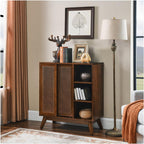 Mid Century Modern Rattan Sideboard Cabinet, Buffet Cabinet for Entryway Hallway Living Room Kitchen Dining Room, Adjustable Shelf & Feet Doors,for Kitchen
