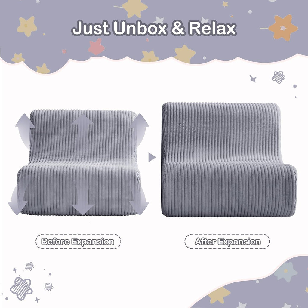 DAICO Toddler Bean Bag Chair Grey Kids Reading Sofa Couch 1-3 Years Old | Toddler Plush Lounge chair with Handle for Playroom & Bedroom, Toddler Foam Couch with Washable Cover for Boys and Girls