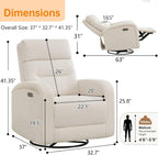 Power Swivel Rocker Recliner Chair for Nursery, Swivel Reclining Rocking Chairs, Electric Glider for Living Room, Upholstered Recliner Chairs for Bedroom, Corduroy White
