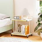 GOFLAME Rolling C-Shaped End Table, Couch Sofa Bed Side Table on Wheels, Open Shelves & Golden Edge, Modern, 2-Tier Narrow Compact Night Stand for Living Room, Bedroom, Home Office, White (1)