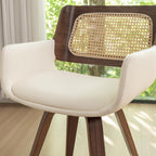 Set of 2 Swivel Dining Chairs - MCM Dining Chairs with Curved Arms, Ergonomic Cane Back, Bentwood Frame, Dining Room Chairs for Kitchen/Conference/Restaurant/Living Room (Walnut Beige)