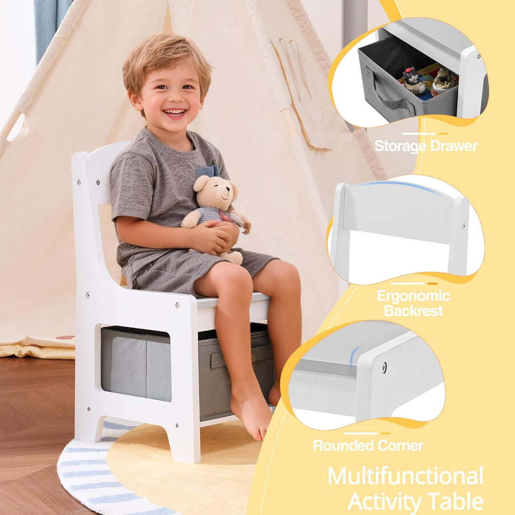 Pterying Wood Toddler Table and Chair Set - Kids Table and Chairs with Detachable Tabletop & Storage Drawers, Kids Furniture Set for Crafts, Arts, Drawing, Learning
