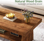 Solid Wood Coffee Table, 47-Inch Farmhouse Wooden Coffee Table for Living Room, 2-Tier Rectangular Center Table with Storage for Apartment, Home Office, Dark Brown