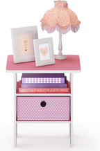Furinno Andrey Side Table with Bin Drawer, Pink End Table with Open Shelves, Night Stand, Bedside Table, for Living Room, Bedroom, Pink