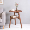 Bamboo Round Side Table, 2-Tier Small Space End Table with Storage Shelf, Mid-Century Modern Rustic Style Narrow Table for Living Room Bedroom Sofa Side