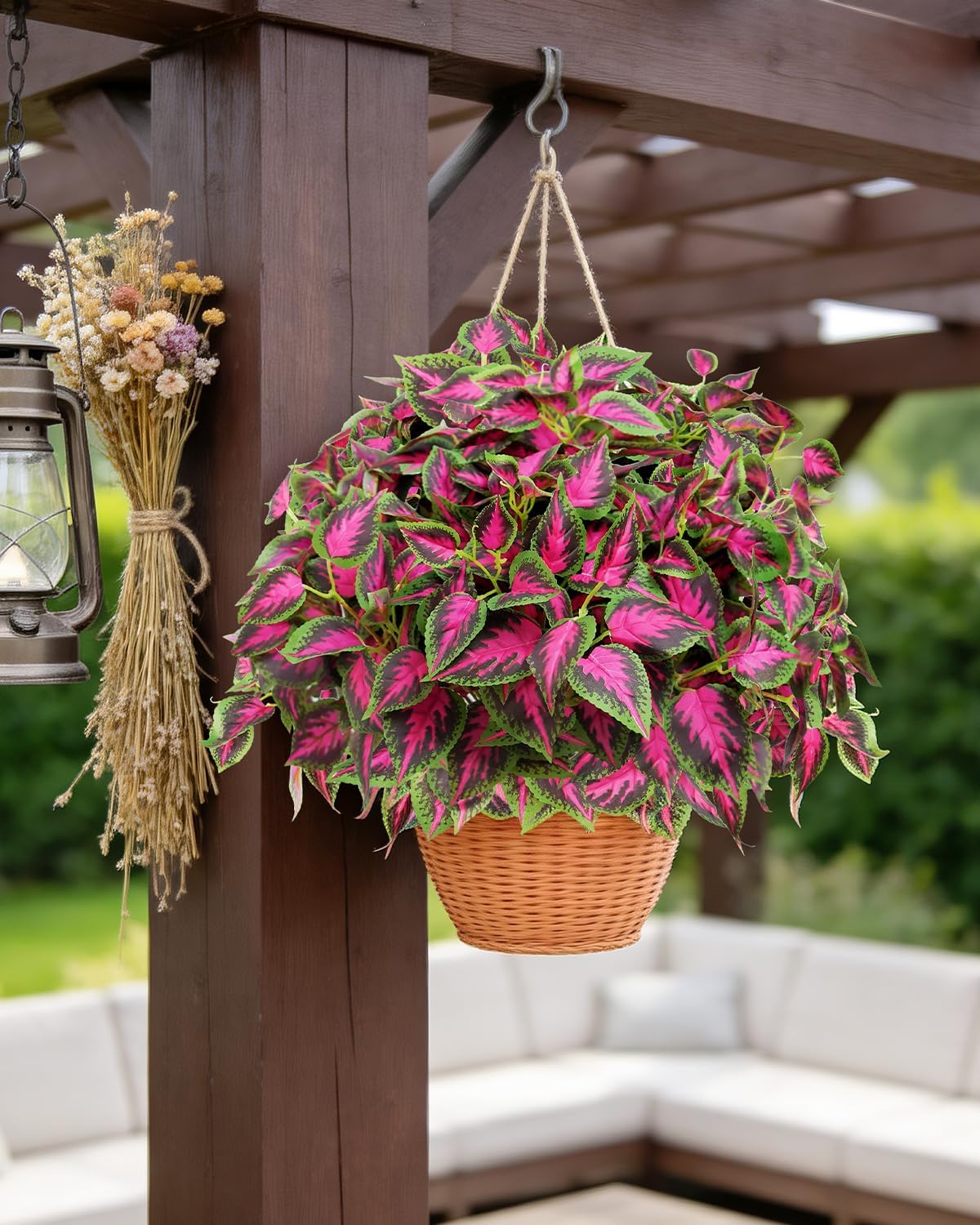 6 Pc Artificial Plants Outdoor, UV Resistant Artificial Outdoor Plants, Faux Coleus Plants with Stems, Fake Greenery Outdoor Plants for Porch Decor, Patio, Garden, Walkway & Outdoor Planters