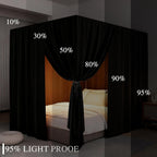 Black Canopy Bed Curtains - 4 Corner Post Bed Curtains Queen Lightproof Siamesed Drapes Bed Canopy for Adults & Girls Bedroom Decoration(Black,Queen)