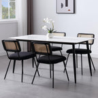 Rattan Woven Back Dining Chairs Set of 4, Black Sherpa Upholstered Kitchen Dining Room Chairs with Metal Legs