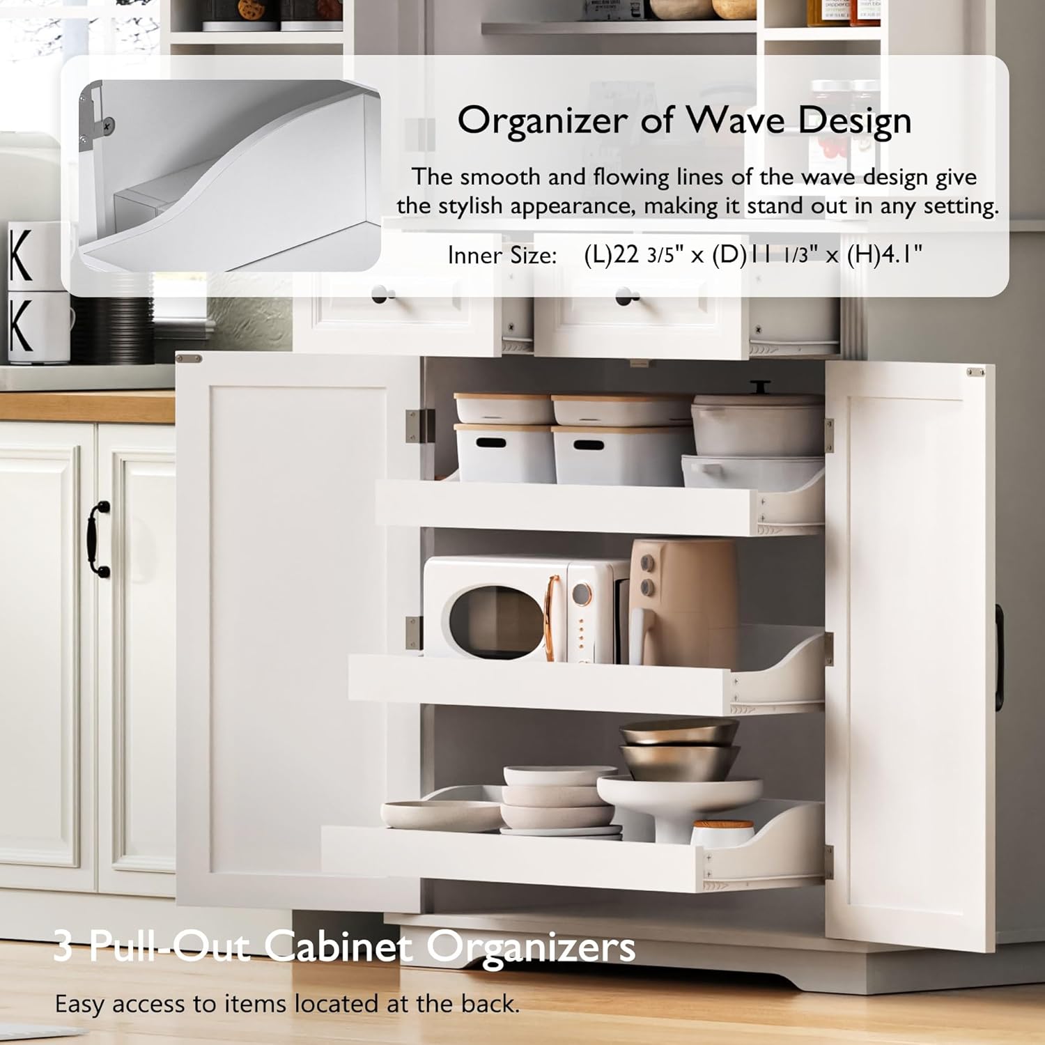 71" Tall Kitchen Pantry Cabinet with 3 Pull Out Cabinet Organizers, Farmhouse Pantry Storage with 6 Door Shelves, 2 Drawers, Freestanding Cupboard for Kitchen, Dining Room White