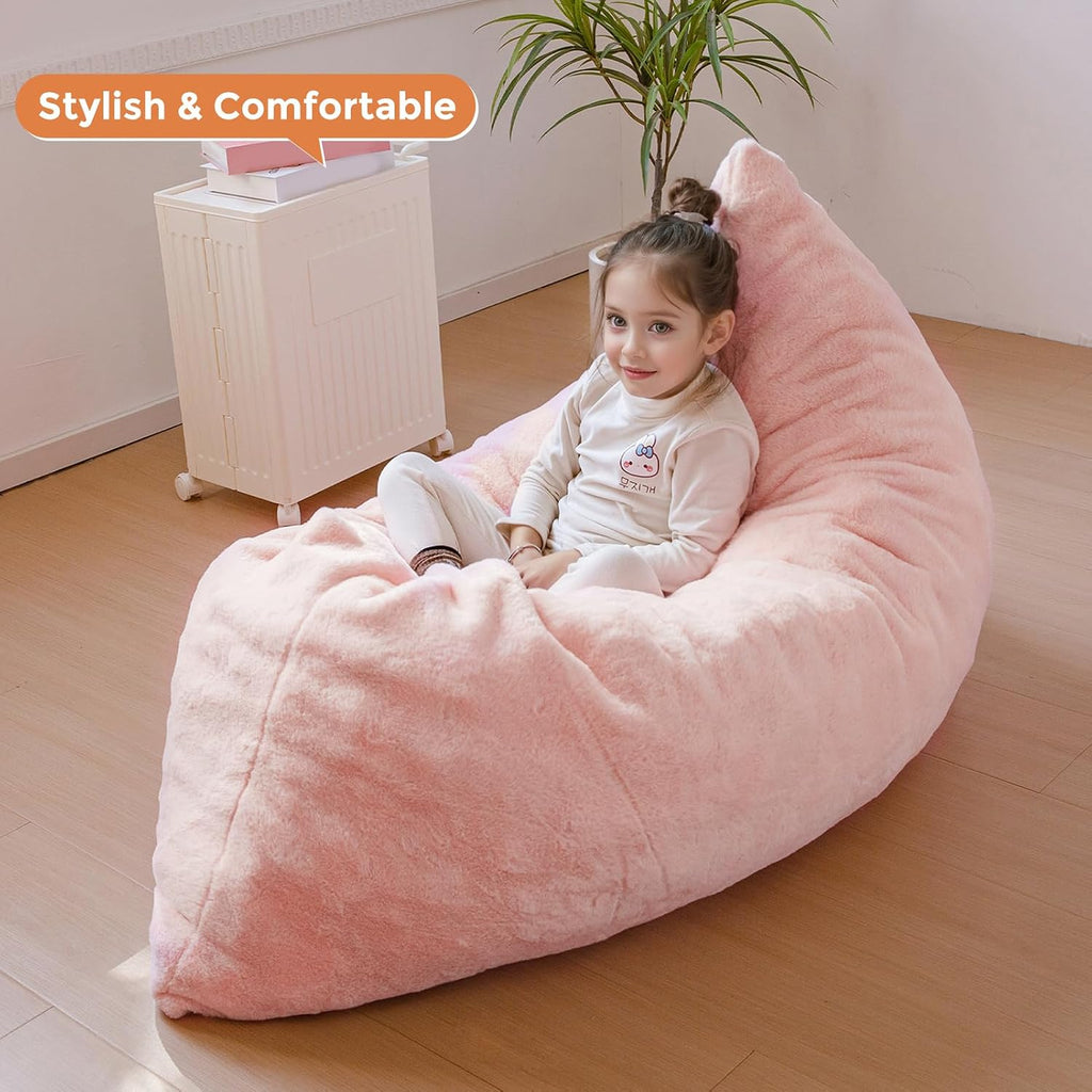 MAXYOYO 3 in 1 Kids Bean Bag Chair, Comfy Floor Sofa with Removed Cover | Soft Floor Couch with High-Density Foam Filling Convertible Child Chair Floor Cushion for Living Room Bedroom, Pink