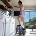 Bee Neat Folding 2 Step Stool for Adults, Kids, Toddlers - Collapsible & Foldable Step Ladder for Kitchen, Bathroom or Bedroom - Non-Slip & Wide Stepping Stool Supports 200lbs - Gray
