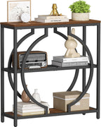 Snughome Entryway Table with 3 Tier Storage Shelves, Narrow Console Table Industrial Sofa Table with Circle Base, Behind The Couch Entrance Table for Hallway, Living Room, Foyer