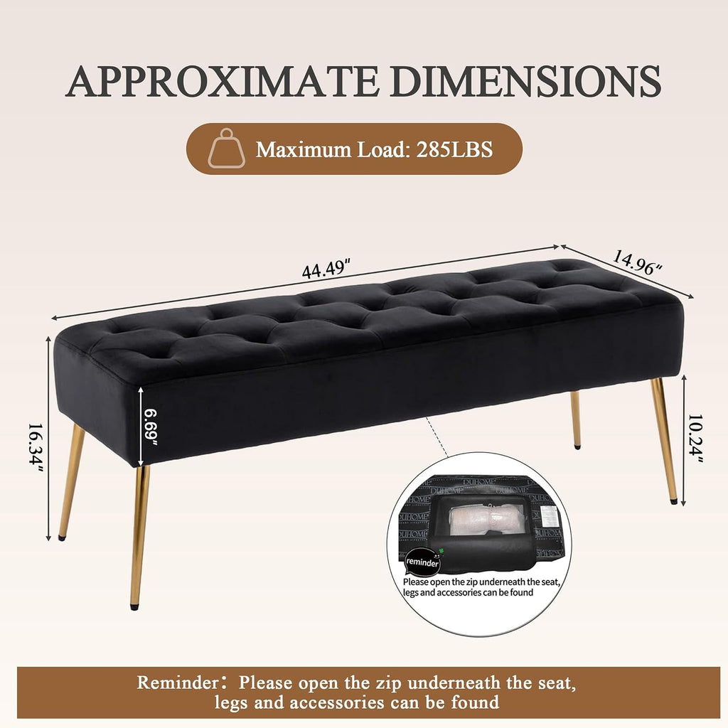 DUHOME Button-Tufted Ottoman Bench, Upholstered Bedroom Benches Velvet Footrest Stool Accent Bench for Entryway Dining Room Living Room Bedroom End of Bed, Black