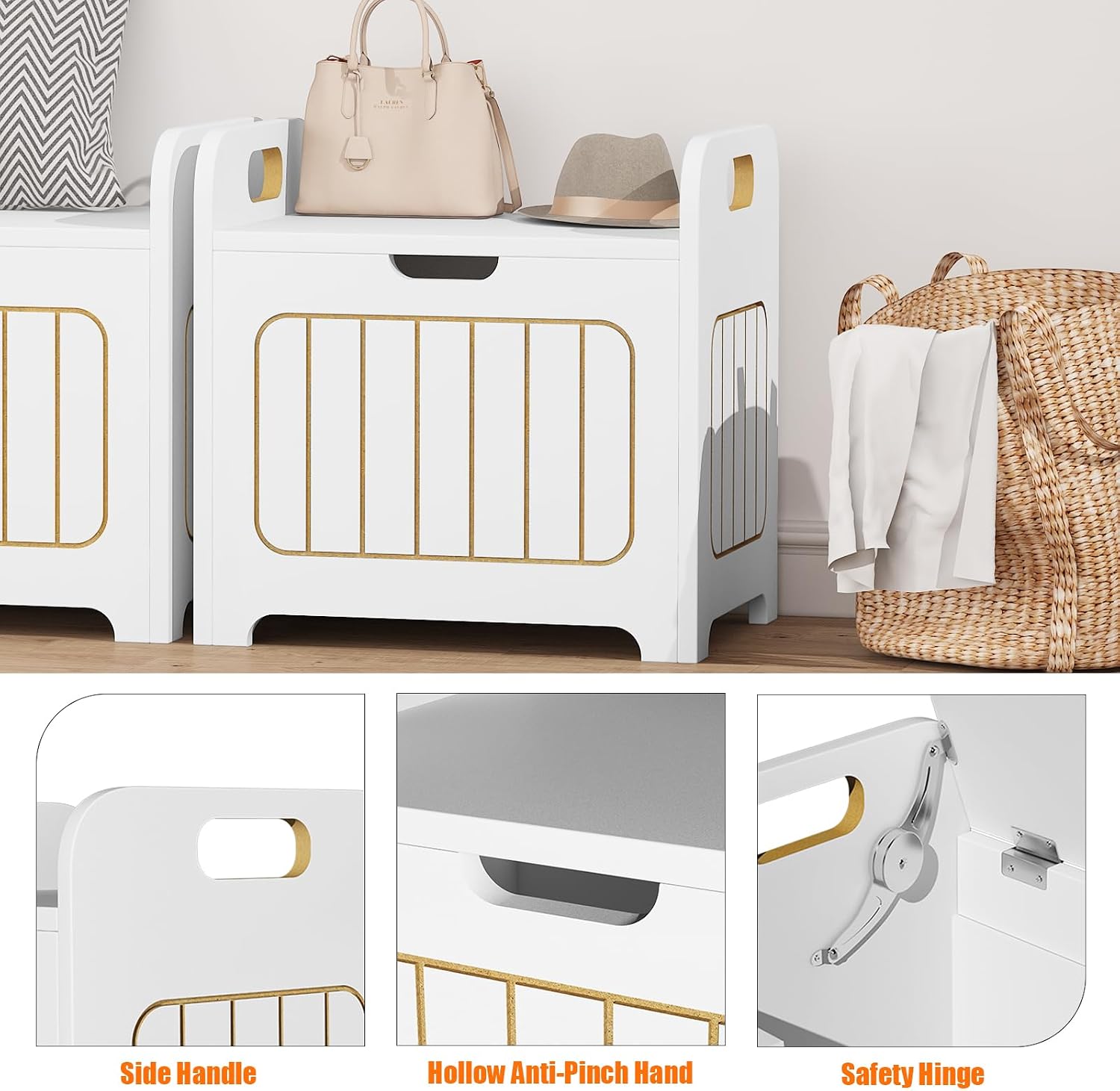 Aenuert White Wooden Storage Chest, Small Cube Storage Box Organizer with Handles, Storage Bin for Books and Clothes, Square Side Table for Entryway, Living Room or Bedroom