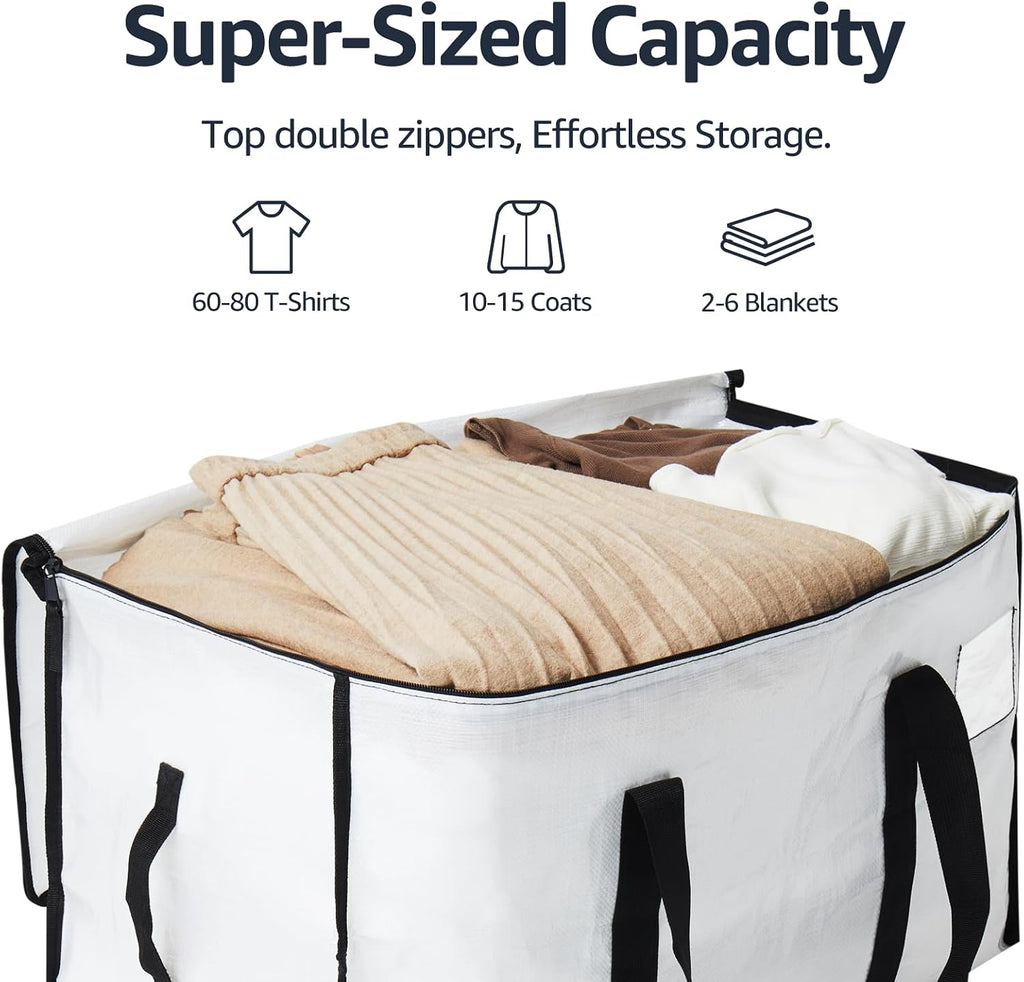 Moving Bags Heavy Duty Extra Large, Moving Boxes, Moving Supplies Essentials, Blue Storage Bins with Lids, Plastic Packing Totes, Storage Bags for Clothes with Handles & Zippers(White, 6 Pack)