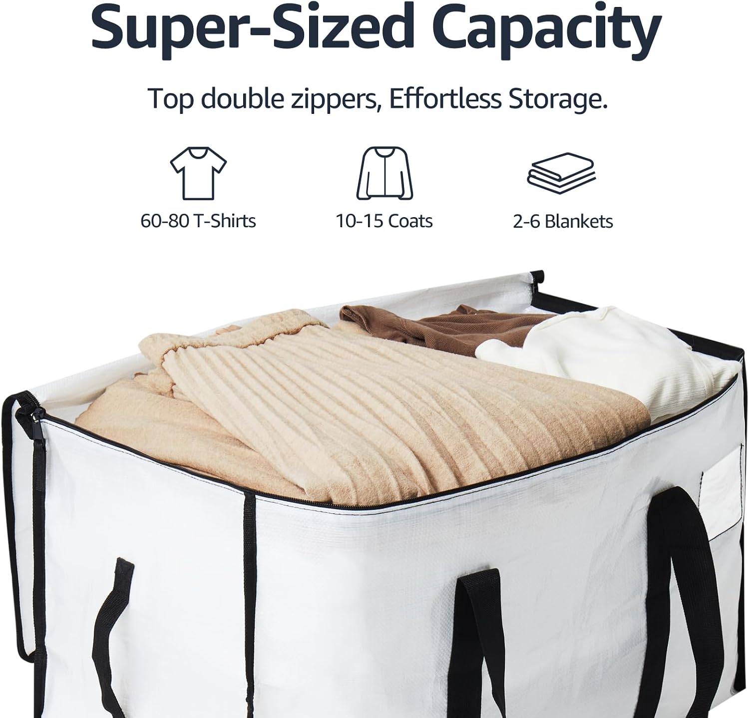 Moving Bags Heavy Duty Extra Large, Moving Boxes, Moving Supplies Essentials, Blue Storage Bins with Lids, Plastic Packing Totes, Storage Bags for Clothes with Handles & Zippers(White, 6 Pack)