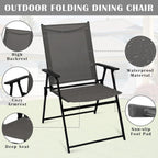 YLGJ&TIDY Folding Patio Chairs Set of 2 Stackable Outdoor Chairs with Armrests Backrest Portable Folding Chair for Patio Garden Camping Fishing Yard Lawn，No Assembly (Gray, 2 Pcs)