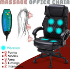 Massage Office Chair with Foot Rest 6 Points Vibration and Heat Home Office Desk Chairs for Heavy People 400lbs Reclining Managerial Chairs Ergonomic Executive Chair (Black)